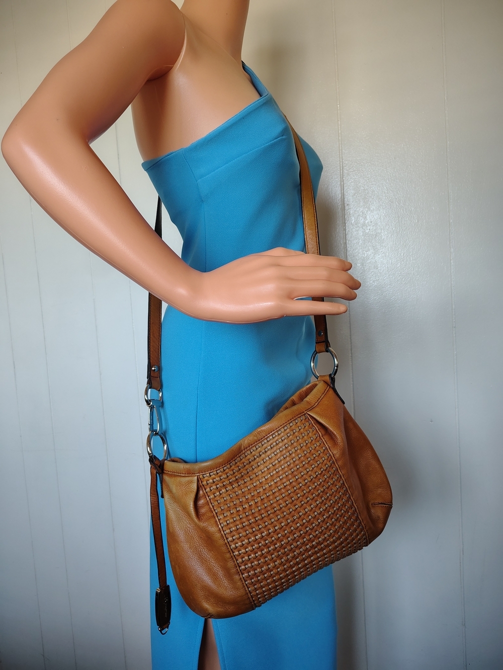 Brown Woven Leather Crossbody Bag - Women's Shoulder Bag